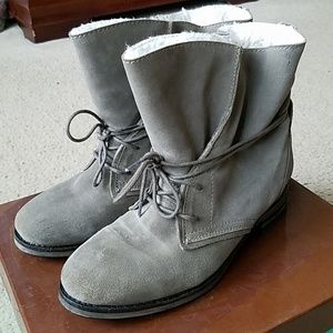 Diba True Grey Suede Lace-Up Bootie, Sherpa Lined